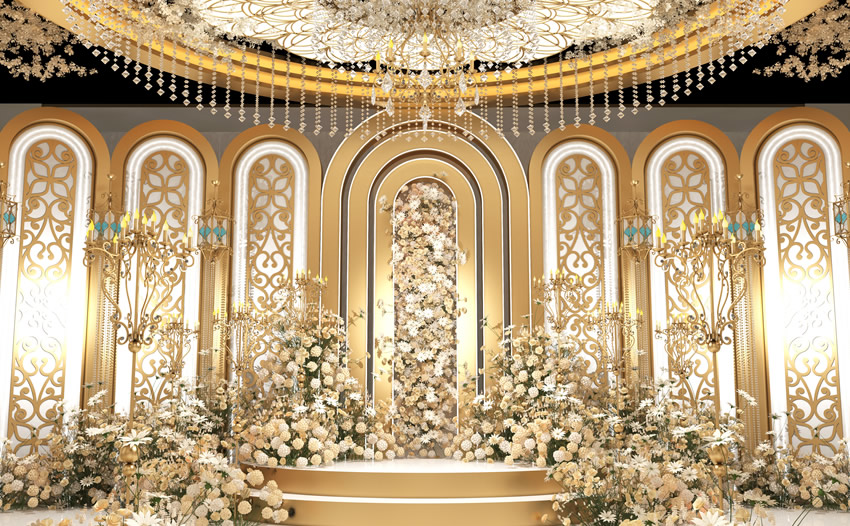 丽水香槟色调婚礼堂效果展示